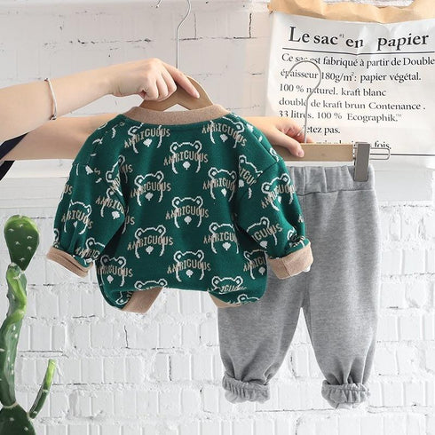 Spring and Autumn Boys Cardigan Three-Piece Set